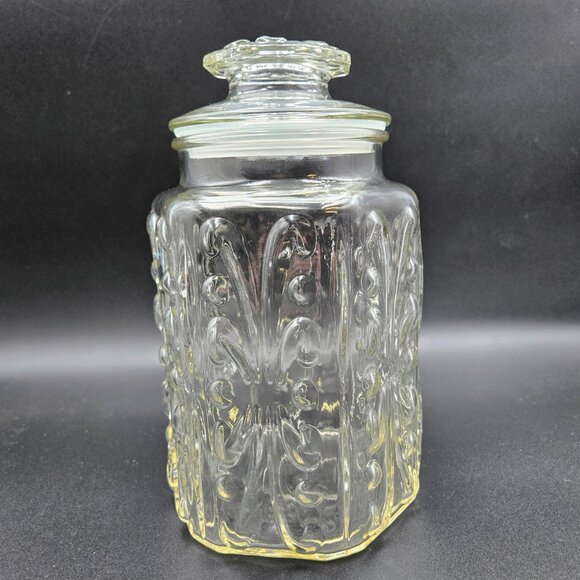Vintage LE Smith Clear Glass Canister Atterbury Scroll Candy Cookie Jar Read - Picture 5 of 13